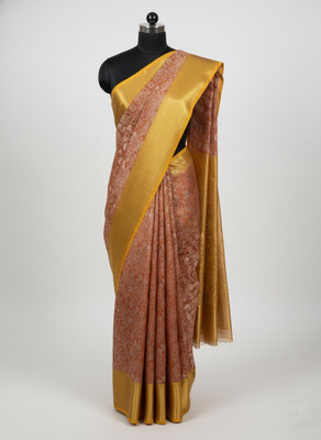 Kohinoor Textiles Floral Print, Woven Banarasi Tissue Saree(Brown, Gold)