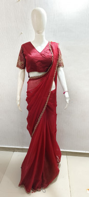 NANCY DESIGNER Embellished Bollywood Silk Blend Saree(Red)