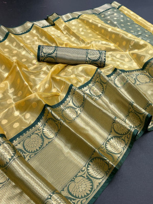Aquiliq Woven Banarasi Art Silk, Cotton Silk Saree(Beige)