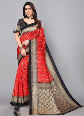 Spacekart Printed Chanderi Art Silk Saree(Red)