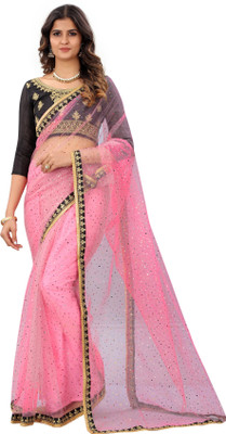 YASHVI Embellished Bollywood Net Saree(Pink)