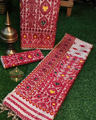 Ramani brothers Woven Mekhela Chador Pure Silk Saree(Cream)