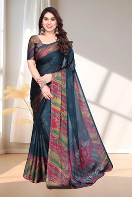BilloRani Printed, Floral Print Daily Wear Chiffon, Georgette Saree(Green)