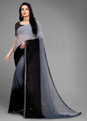 Fashion Files Embellished Bollywood Georgette Saree(Grey, Black)