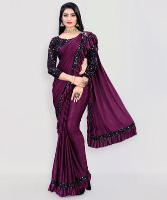Divastri Solid/Plain Bollywood Lycra Blend Saree(Purple)