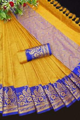 SHIVAY FASHION Self Design Banarasi Silk Blend Saree(Mustard)