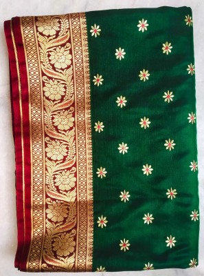 N R COLLECTION Embroidered Handloom Cotton Silk Saree(Green)