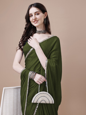 FORKEY Self Design Bollywood Polyester Saree(Light Green)