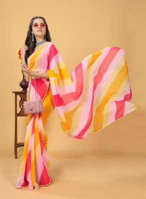 niseful Striped Bollywood Georgette Saree(Yellow)