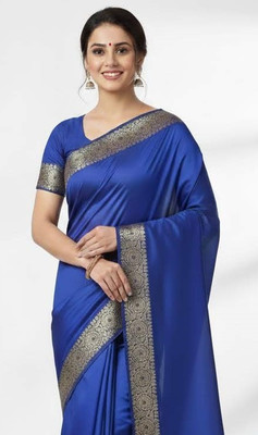 Anugrah Textile Printed Banarasi Lycra Blend, Chiffon Saree(Blue)