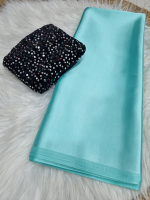 Arpita Fashion Solid/Plain Bollywood Satin Saree(Light Blue)