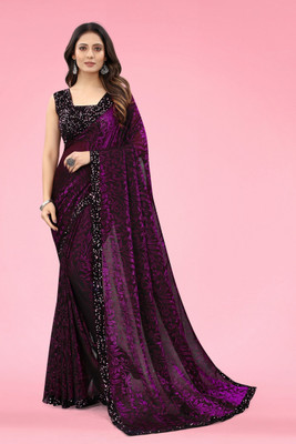 SwiftStyle Embellished Bollywood Lycra Blend Saree(Purple)
