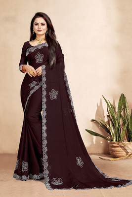 HouseOfCommon Printed, Embroidered Bollywood Georgette Saree(Brown)