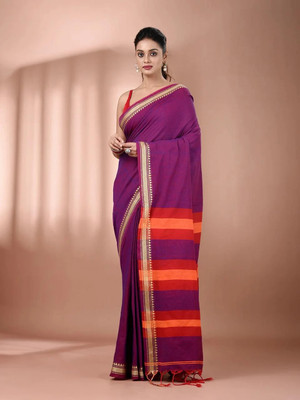 OSARIO Woven, Solid/Plain Handloom Cotton Blend Saree(Purple)