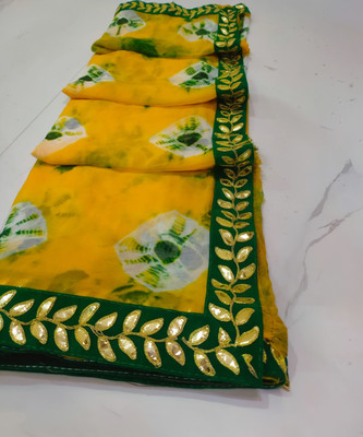 KHATRI AND SONS Dyed Bandhani Chiffon Saree(Yellow)