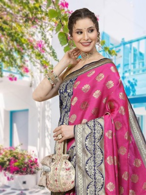 ANANYA Woven Kanjivaram Silk Blend, Jacquard Saree(Pink)