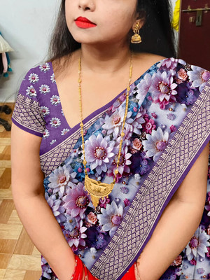 JERAVI Enterprise Digital Print, Embroidered Bollywood Cotton Silk Saree(Pink, White)