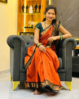 Fashion Club Collection Solid/Plain Bollywood Cotton Silk Saree(Green, Orange)