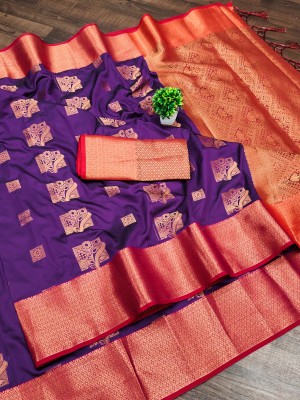 Bansari Textiles Self Design Banarasi Tussar Silk, Jacquard Saree(Purple)