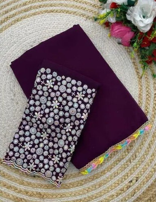 SROLY Embellished Bollywood Georgette Saree(Purple, Multicolor)