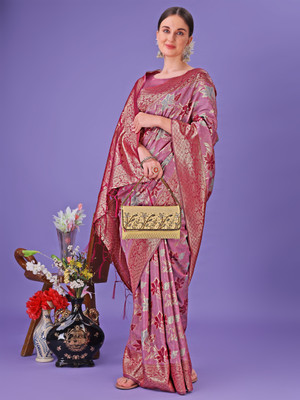 Tasrika Woven Kanjivaram Cotton Silk Saree(Pink)
