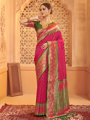 Tasrika Woven Banarasi Silk Blend Saree(Pink)