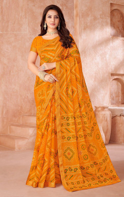 REBOOT FASHIONS Geometric Print Bandhani Chiffon Saree(Yellow)