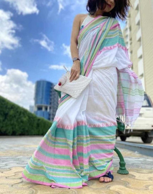 Puspa Fashion Self Design Tant Pure Cotton Saree(Multicolor)