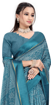 Vimalnath Synthetics Printed Ikkat Linen Saree(Pink)