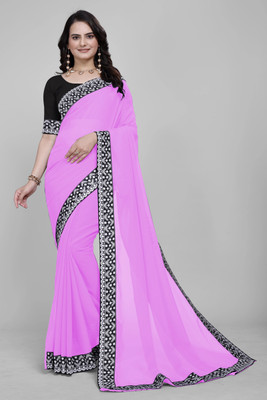 Aai shree khodiyar Solid/Plain, Self Design Daily Wear Georgette Saree(Pink)