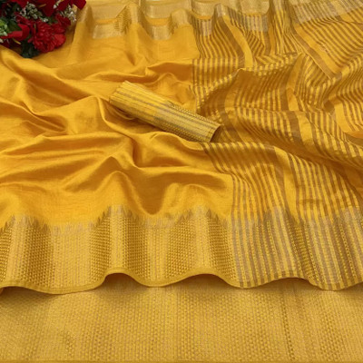 VAKHARIYAFAB Self Design, Woven Handloom Cotton Silk, Pure Silk Saree(Yellow)