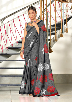 Divastri Printed Daily Wear Cotton Blend Saree(Grey)