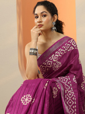 LIBAS Printed Daily Wear Silk Blend Saree(Pink)