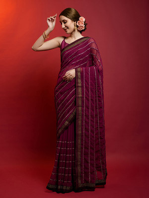 Divastri Embellished Bollywood Georgette Saree(Purple)