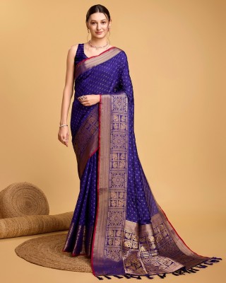 LEOSAGI Woven, Embellished Kanjivaram Pure Silk Saree(Blue)