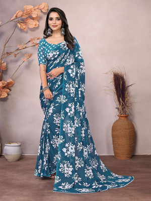 Moda Rapido Printed Daily Wear Georgette Saree(Blue)