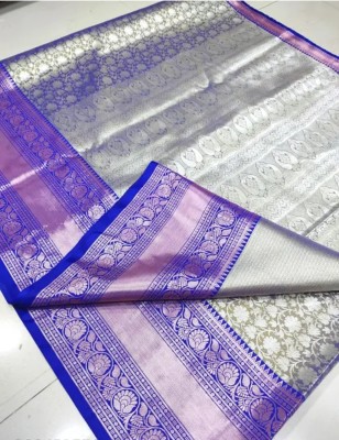 mk creation Woven Handloom Tissue Saree(Dark Blue)