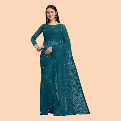 nexxxa Self Design Bollywood Net Saree(Blue)