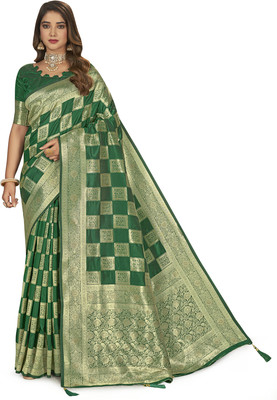 nilkanth creation Self Design Banarasi Jacquard Saree(Dark Green)