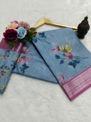 HouseOfCommon Printed Bollywood Linen, Cotton Linen Saree(Multicolor)