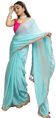 FUTRO CHE Solid/Plain Bollywood Georgette Saree(Pink)