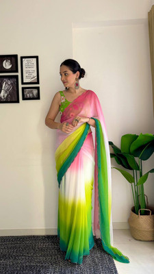 RAGISHA ENTERPRISE Solid/Plain Daily Wear Georgette Saree(Green)