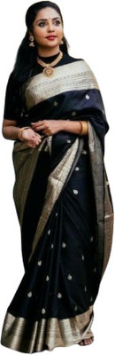 WOMENELEGENCE Embellished Banarasi Pure Silk Saree(Black)