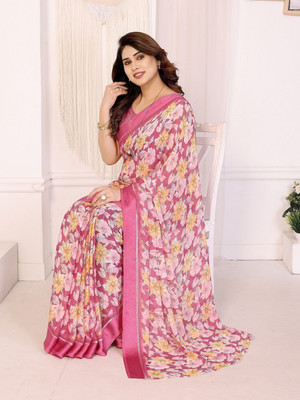 RAJESHWAR FASHION Floral Print, Printed Daily Wear Chiffon Saree(Pink)