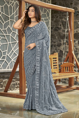 MANOHARI Embroidered Bollywood Georgette Saree(Grey)