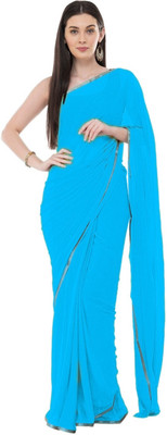 V And V Shop Solid/Plain Bollywood Chiffon Saree(Light Blue)