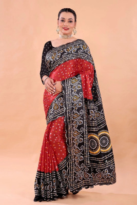NEGRONI Printed Daily Wear Cotton Silk Saree(Red, Black)