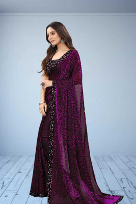 SHRIMAY Self Design Bollywood Net Saree(Purple)