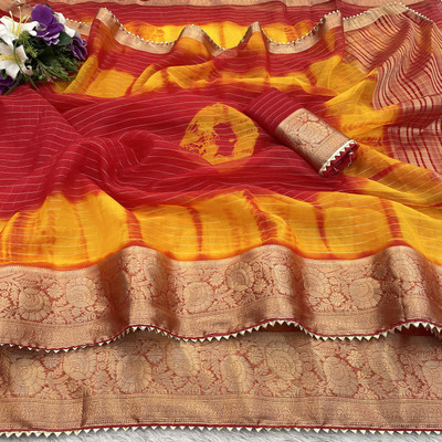 Adiyogi Enterprise Striped, Tie-Dye, Woven Bollywood Organza Saree(Black, Grey)