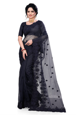 DEVKISONDESIGNER Self Design, Embroidered Bollywood Net Saree(Black)